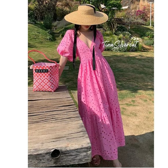 BLOGGER'S FAVE! Zara Openwork Embroidered Pink Dress NWT - Picture 7 of 16